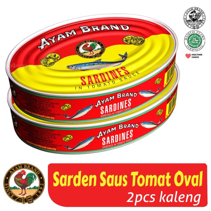 

Sarden Kaleng Saus Tomat Oval Ayam Brand 425gr isi 2 pcs