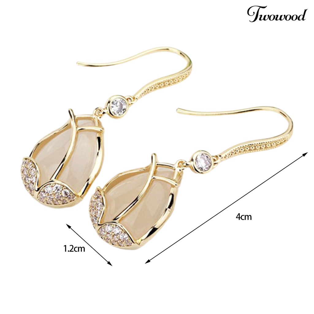 Twowood 1pasang Liontin Anting Tulip Liontin Bersinar Berlian Imitasi Inlay Geometris High-end Berdandan Hypoallergenic Mewah Wanita Cubic Zirconia Bunga Telinga Kait Perlengkapan Kostum