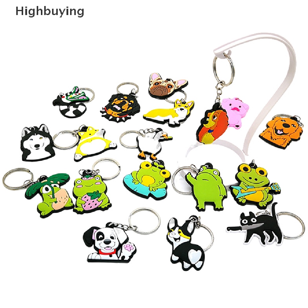 Hbid 5PCS Gantungan Kunci PVC Kawaii Anjing Kodok Kartun Gantungan Kunci Motif Hewan Keyholder Untuk Pria Wanita Tas Kunci Mobil Liontin Glory