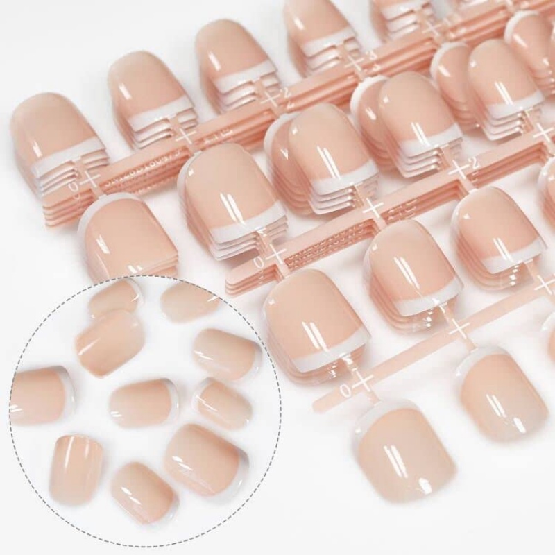 Profesional Kuku Palsu Dilepas/Warna Nude Half French Acrylic Nail Tips/Press on Nails Full Cover Manicure Dengan Lem
