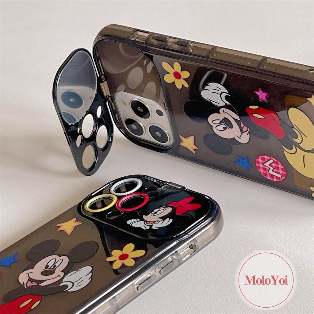 IPHONE Kartun Disney Mickey Bunga Case Kompatibel Untuk Iphone11 14 13 12 Pro Max7 8 14 Plus X XR XS MAX SE 2020 Kreatif Indah Flip Make Up Cermin Shockproof Lembut TPU Phone Cover