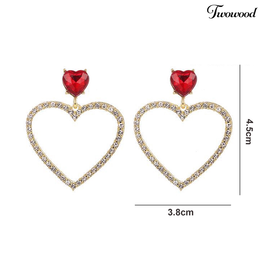 Twowood 1pasang Anting Berlian Imitasi Berkilau Bentuk Kreatif Bebas Alergi Stunning Efek Visual Warna Vibrant Berdandan Elegan Mengkilap Perhiasan Anting Liontin Berbentuk Hati Untuk Anak Perempuan