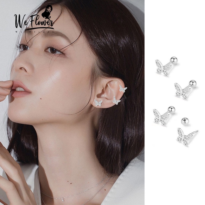 Kami Bunga Fancy s925 Perak Kupu-Kupu Telinga Tulang Sekrup Anting-Anting Untuk Wanita Gadis Korea Tindik Busur Anting-Anting Trendi Perhiasan Aksesoris