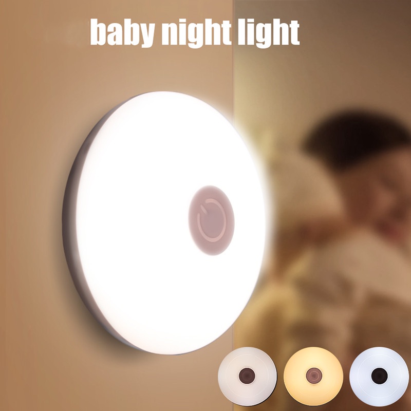 Multi-fungsi 3mode Kamar Tidur Lucu Mini Push-button Type LED Bayi Lampu Malam USB Charging Lamp Bentuk Bulat Pelindung Mata Membaca Lampu Hias