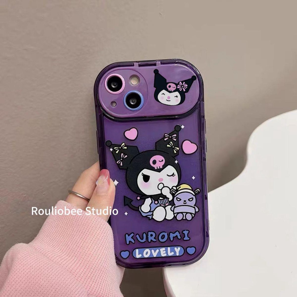 IPHONE Kuromi Liontin Makeup Mirror Holder TPU Phone Case Untuk Iphone11 12 13 Pro Max X/Xs Xr 7Plus 8Plus