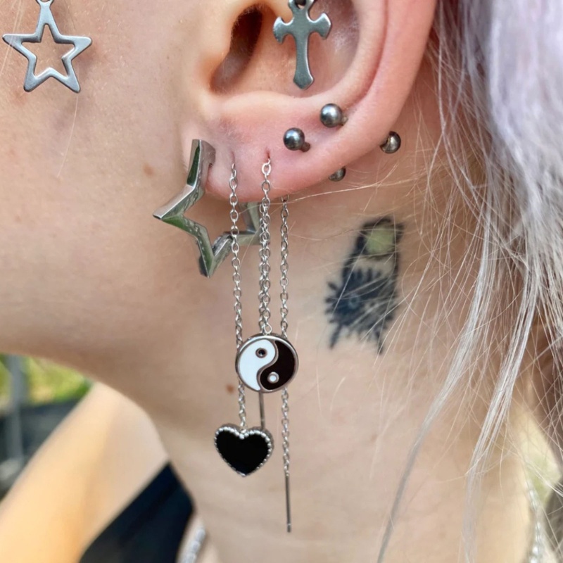 Siy Anting Pejantan Bintang Minimalis Fashion Anting Tindik Punk Ear Stud Anting Hoop Sederhana Perhiasan Stainless Steel