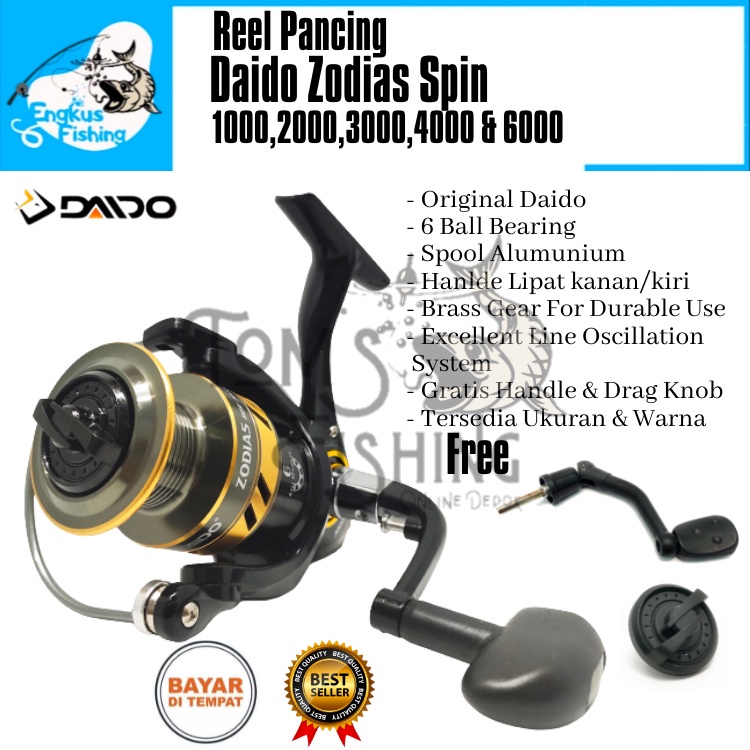 Reel Pancing Daido Zodias Spin 1000 - 6000 (6 Bearing) Free Handle &amp; Drag Knob Murah - Engkus Fishing