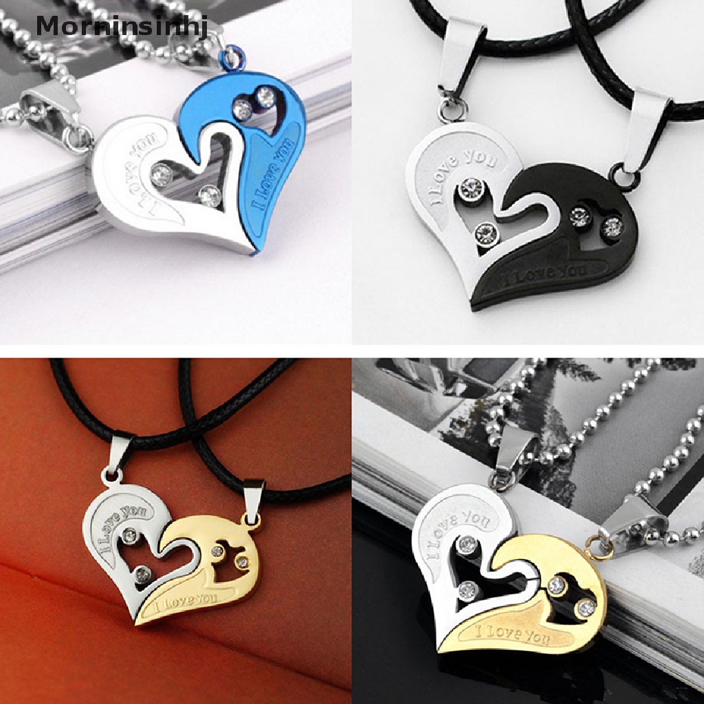 Mornin 1pasang Fashion Pasangan Bentuk Hati I Love You Pendant Necklace Untuk Wanita Pria Splice Friendship Necklaces Romantic Jewelry Gift id
