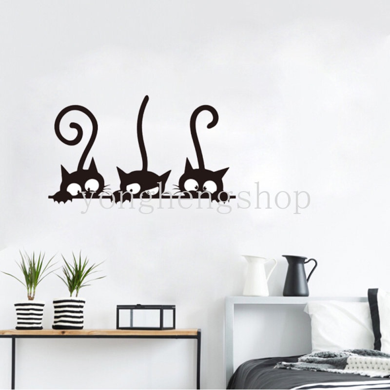 Lucu Tiga Lucu Kucing Hitam Stiker Dinding DIY Dekorasi Kamar Kepribadian Fashion Wall Decals