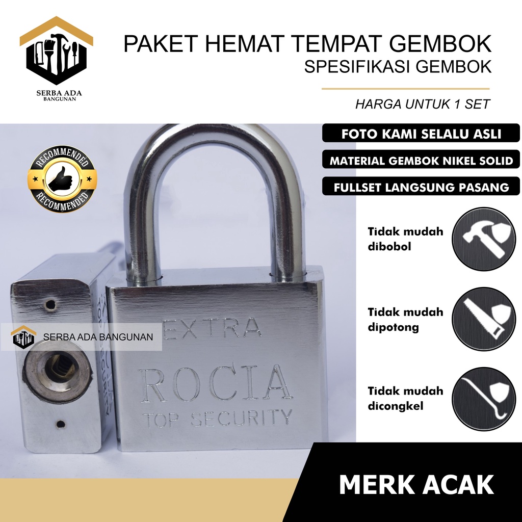 Paket gembok nekel 30mm + overpal cantolan gembok 2.5inch Paket Kunci Loker Siap Pakai