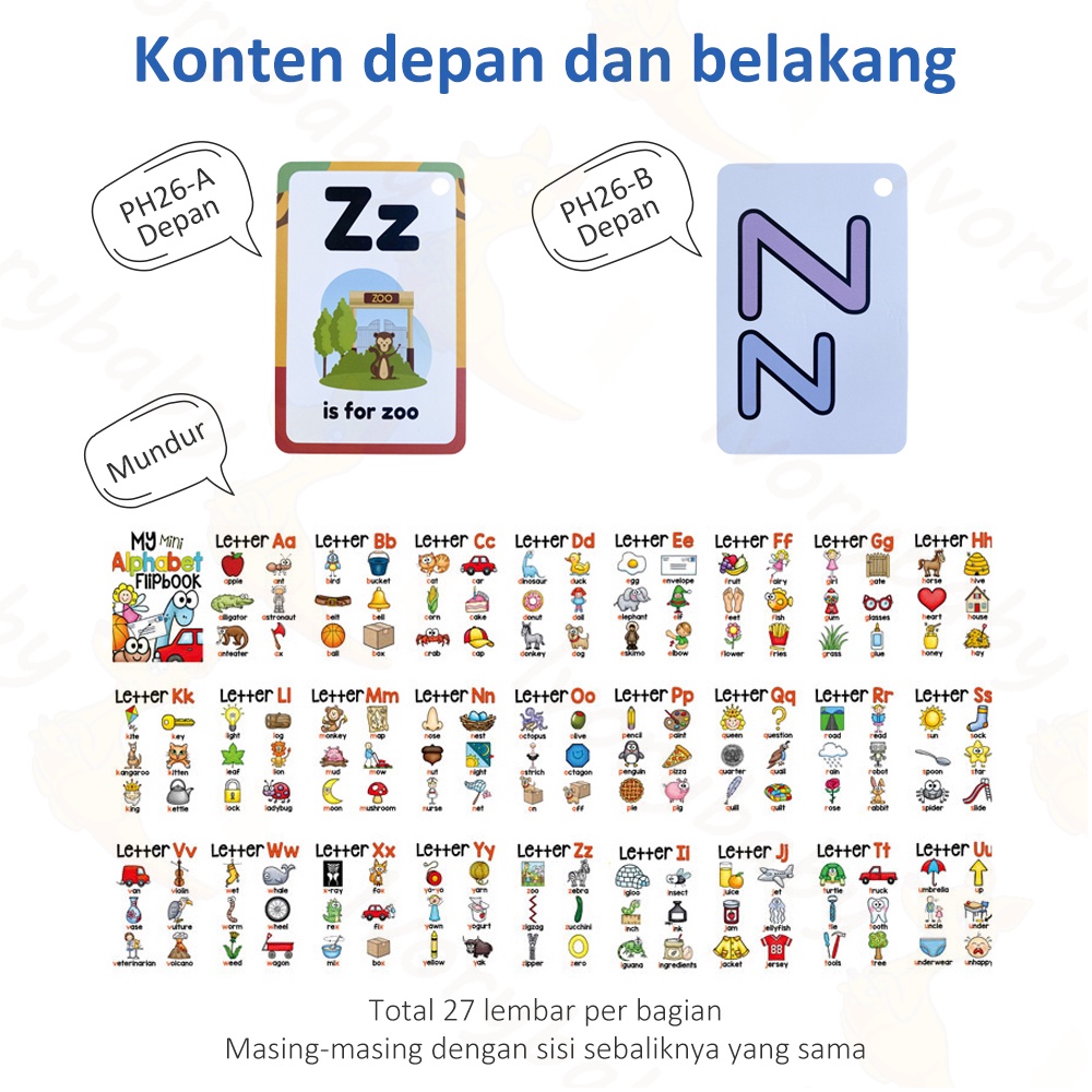 Ivorybaby Flash card anak isi 27 Mainan edukasi flashcard kartu anak tahan air