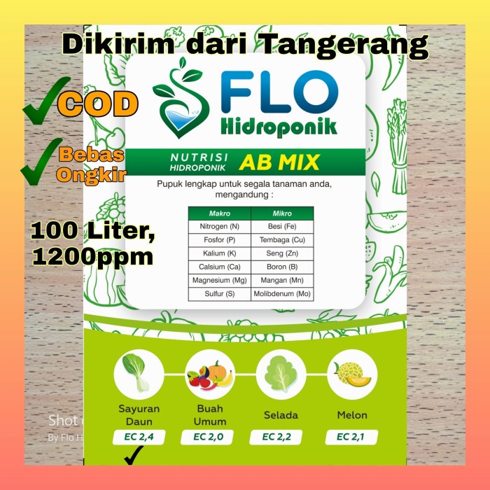 AB Mix Flo Hidroponik Sayuran Daun 1 Liter untuk 100 Liter 1200 PPM