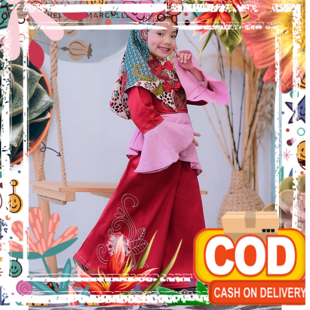 Baju Muslim Anak Perempuan Michelle & Marchelle  - Setelan Celana Muslim Anak Perempuan  ( Free Hija