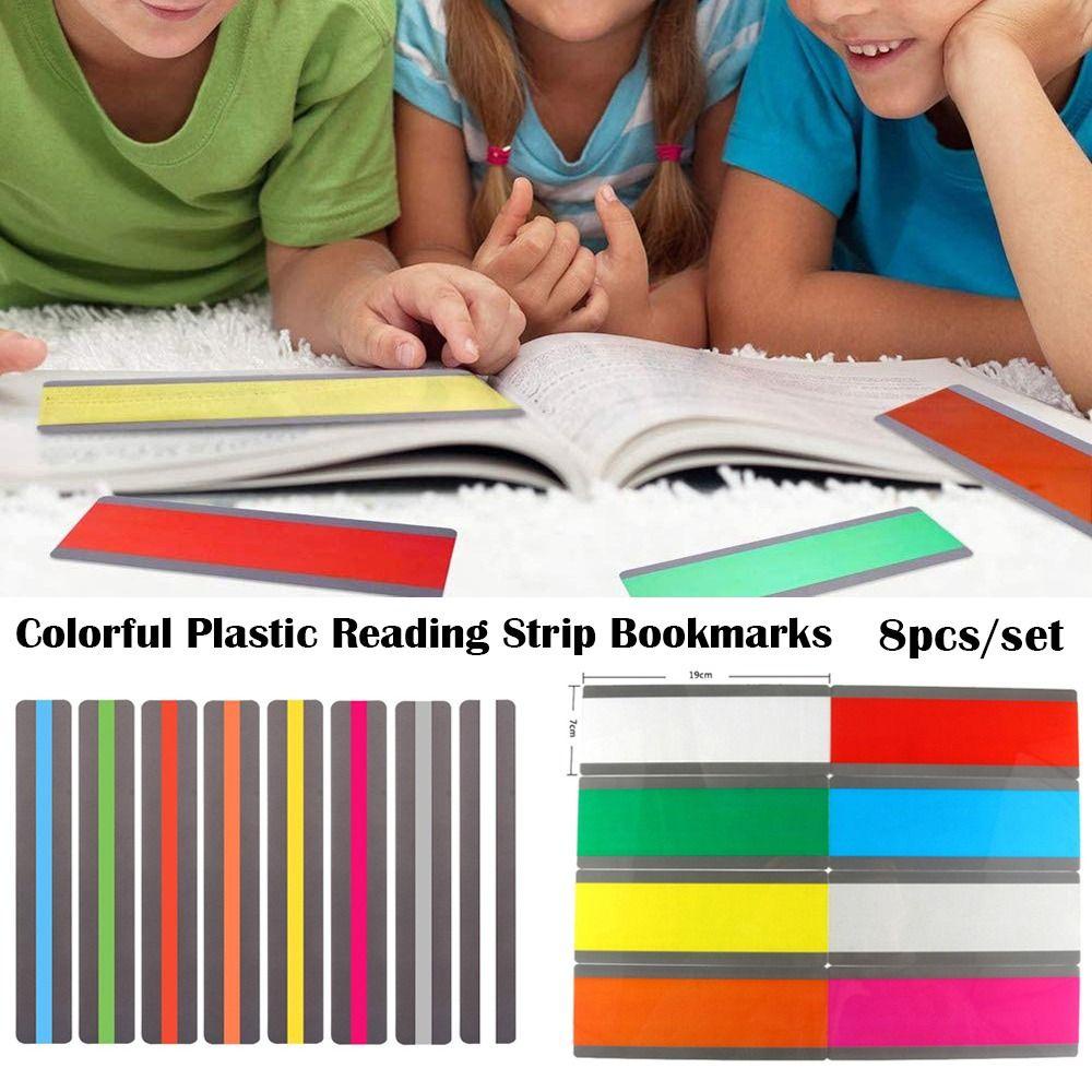 Nanas 8pcs /Set Bookmark Plastik Warna-Warni Efek Neon Cahaya Baru Ditandai Warna Alat Bantu Membaca PVC Tape Plastik Warna-Warni Strip Sorot