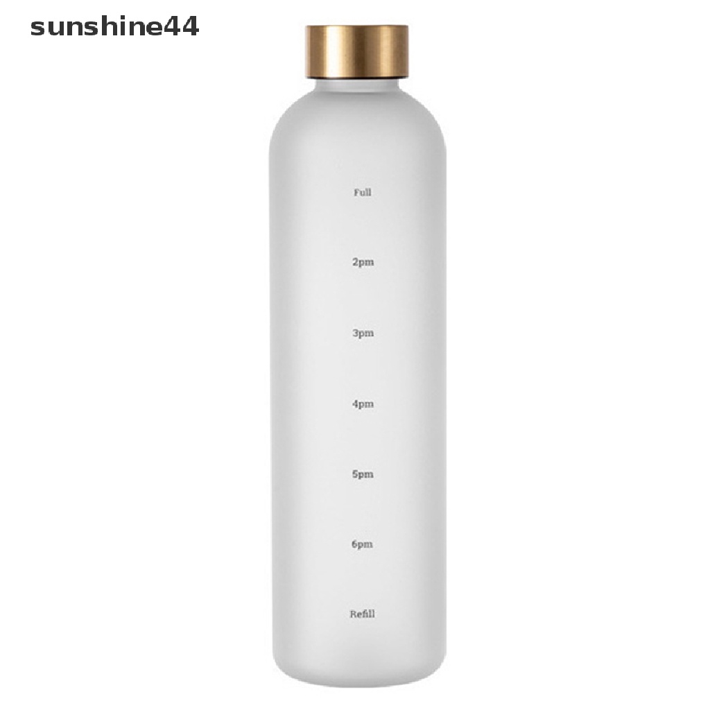 Sunshine Botol Air 1L Dengan Penanda Waktu 32oz Kebugaran Olahraga Perjalanan Luar Ruangan Portable Perlengkapan Minum Anti Bocor BPA Free Frosted Botol Minum ID