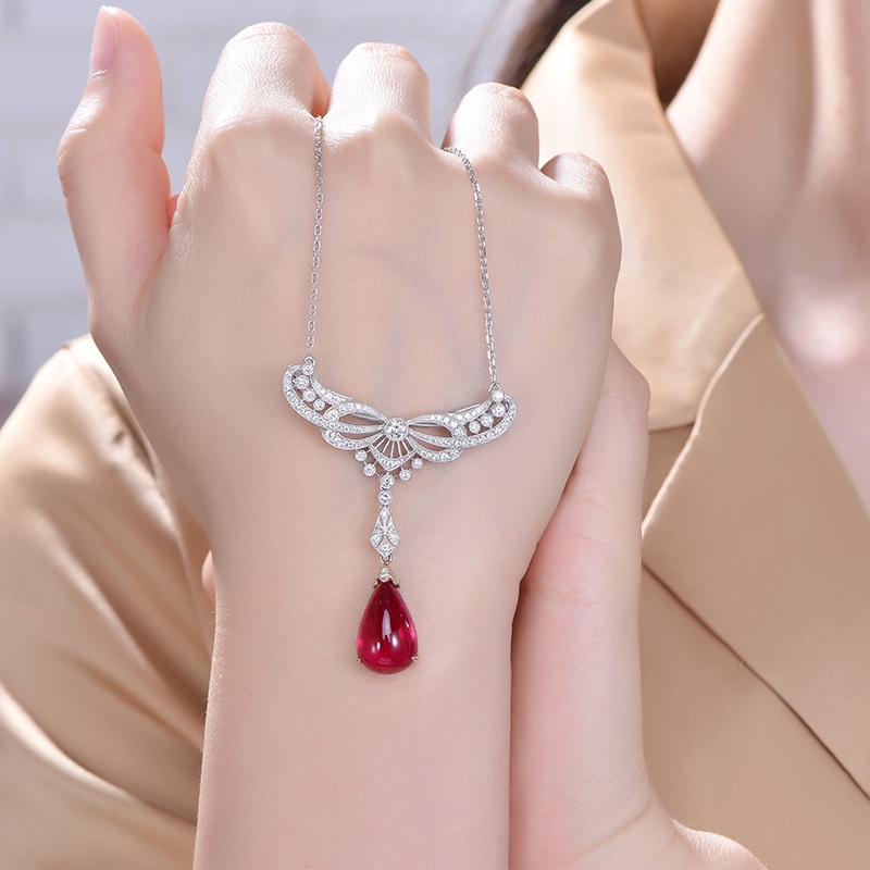 Goldkingdom Fashion Perhiasan Aksesoris Ready Stock Sayap Malaikat Liontin Polos Merpati Darah Ruby Kalung Sayap Malaikat Tetesan Air Zirkon Berlian Merah Liontin