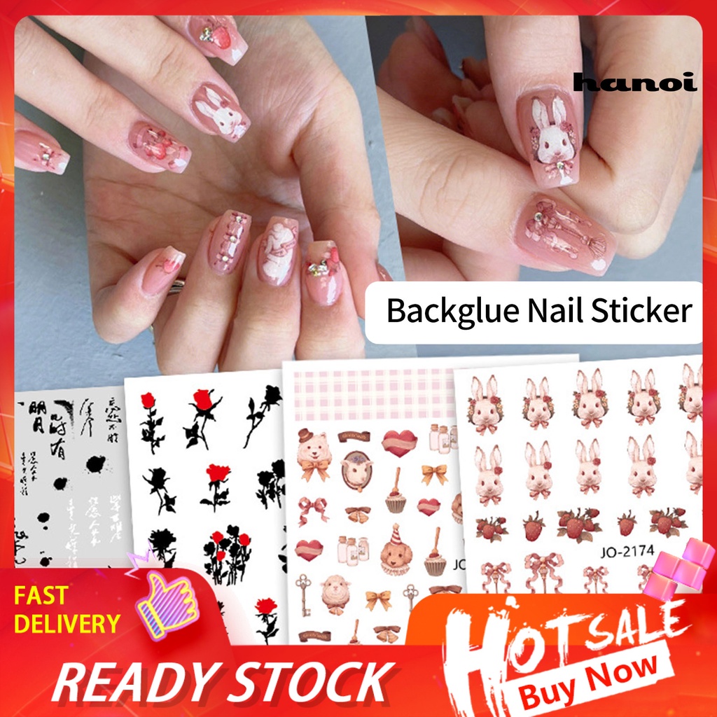 Hi Stiker Kuku Self-adhesive Tidak Luntur Tahan Jatuh Tahan Air Removable Dekorasi Kuku Ultra Tipis Lem Belakang Manicure Sticker Untuk Salon Kuku