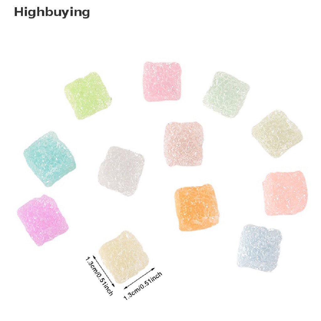 Hbid 10pcs Mini Bercahaya Warna-Warni Persegi Gula Makanan Permainan Flatback Resin Cabochons DIY Scrapbook Hiasan Telepon Craft Dekorasi Glory