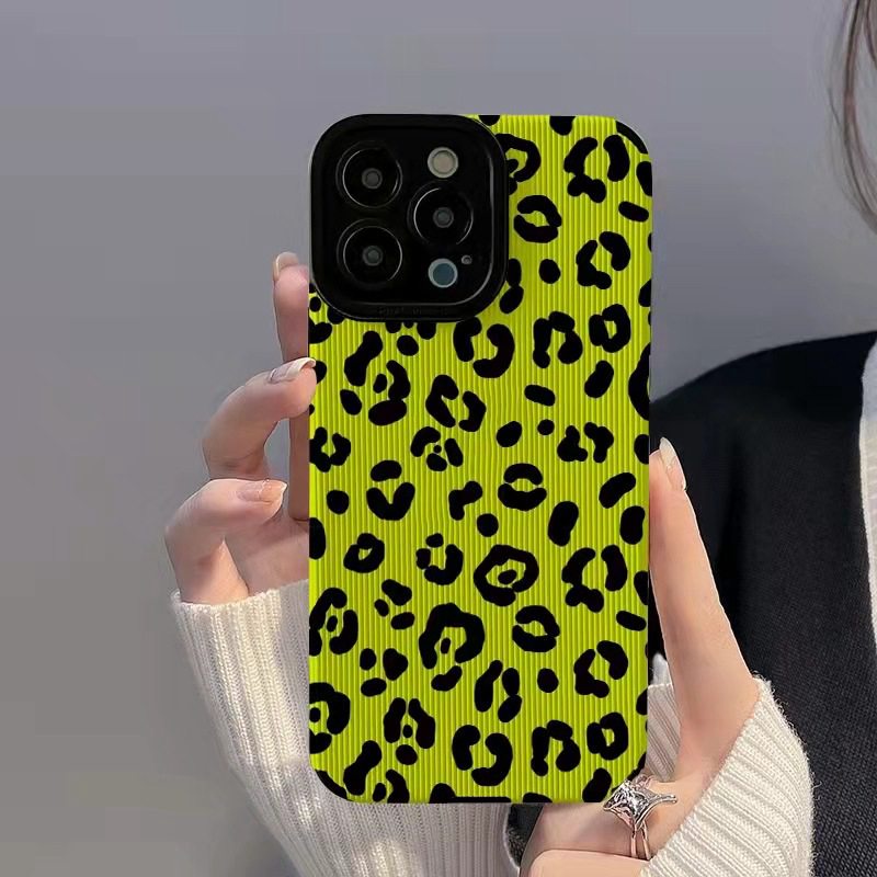 【Lamb Skin】City Girl Soft Case for IPhone 6S 7 Plus 8 Plus X XS XR XS Max 11 13 12 14 PRO Max 14 Plus 12 13 Mini Camera Protect Fluorescent Green Leopard Pattern