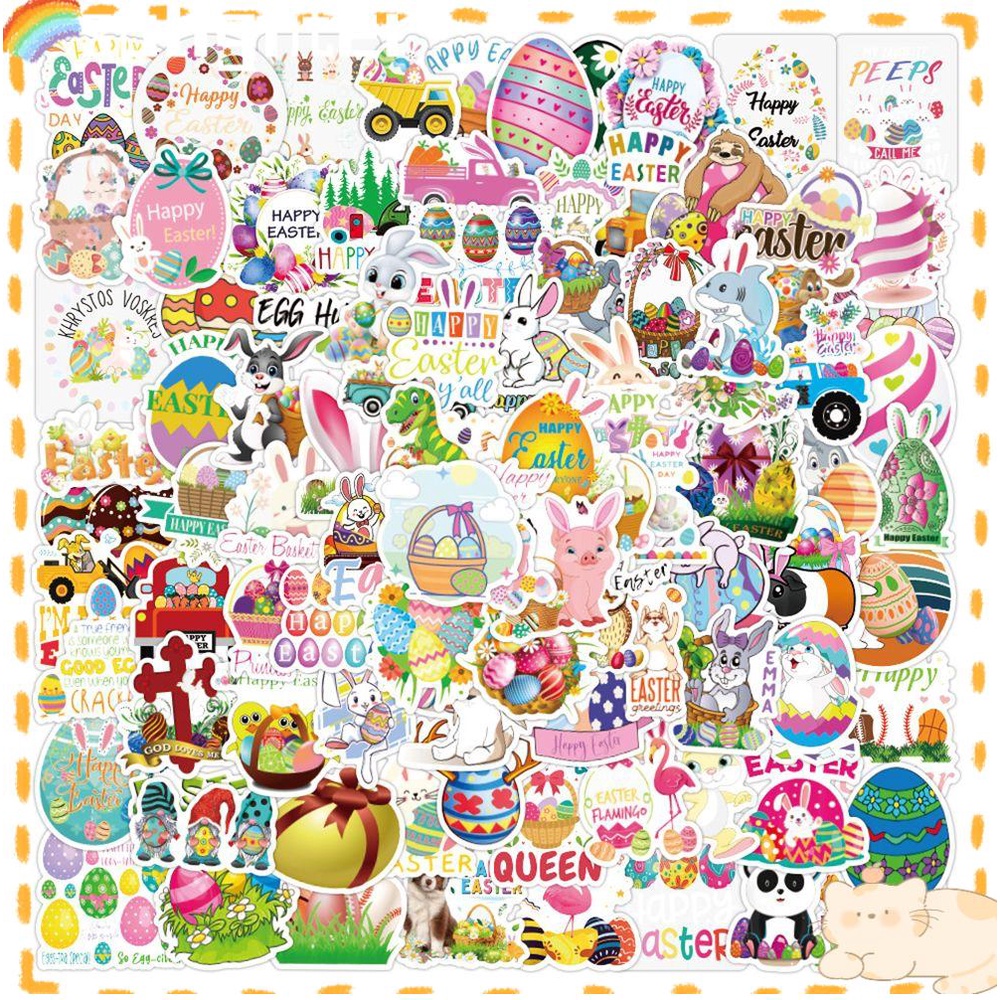 Solighter 100 Pcs Paskah Stiker Botol Air Kulkas Kelinci Bunny Scrapbooking Koper Telepon Kartun Laptop Sticker