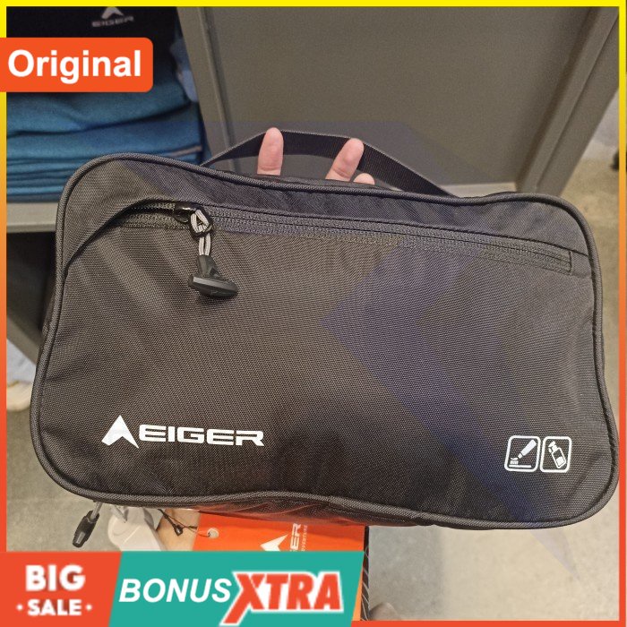 Tas EIGER19891989 TOILETRIES MODIF 6238 Pouch Bag Black Hitam 91000 0677 Ori Bandung