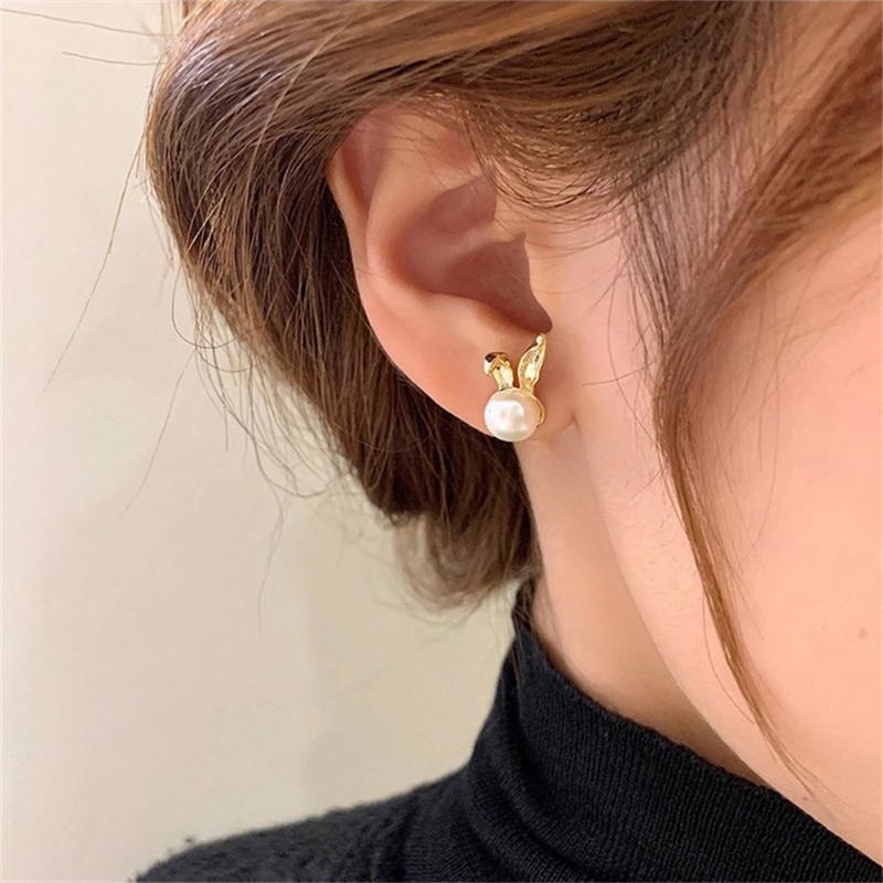 Korea Mutiara Kelinci Stud Earring/Berlian Imitasi Elegan Flash Diamonds Alloy Earrings/Perhiasan Pesta Pernikahan Wanita Sederhana