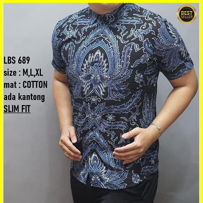 KEMEJA PRIA BATIK LENGAN PENDEK HEM BAHAN KATUN HALUS 40S LBS 689 MEWAH PREMIUM BAJU ELEGANT SIZE M L XL  SKU MS JAKARTA