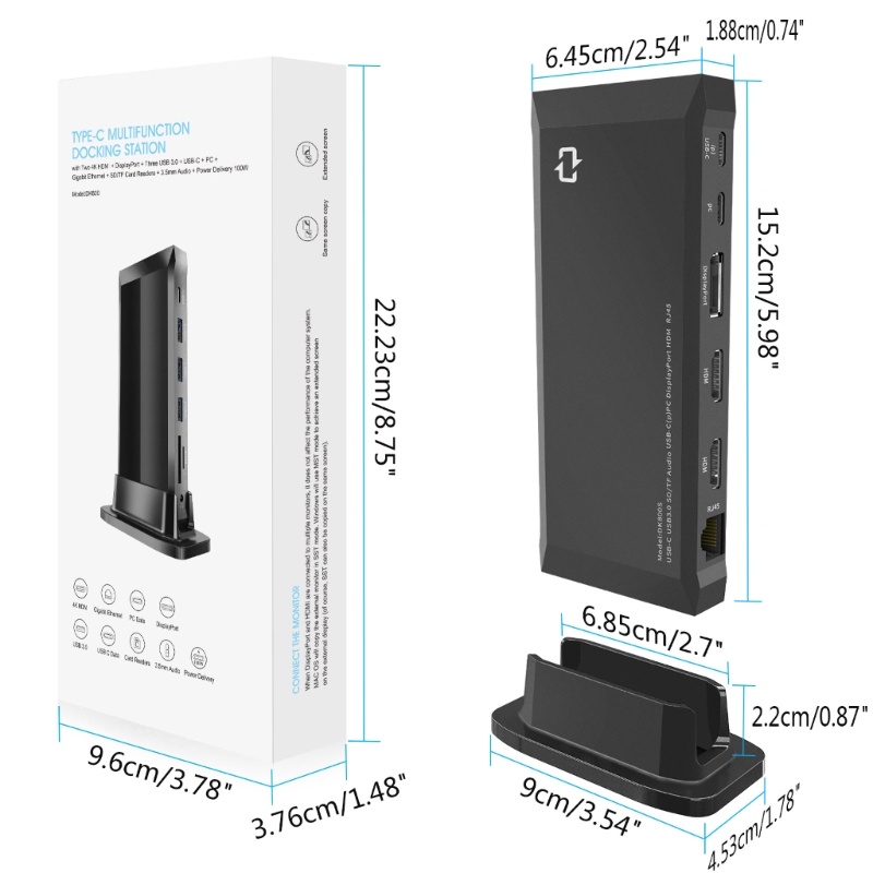 Zzz USB- Tipe-C Hub 13in1 USB3 0 HDMI-Kompatibelx2 Rj45 SD PD100W Charging- Adaptor