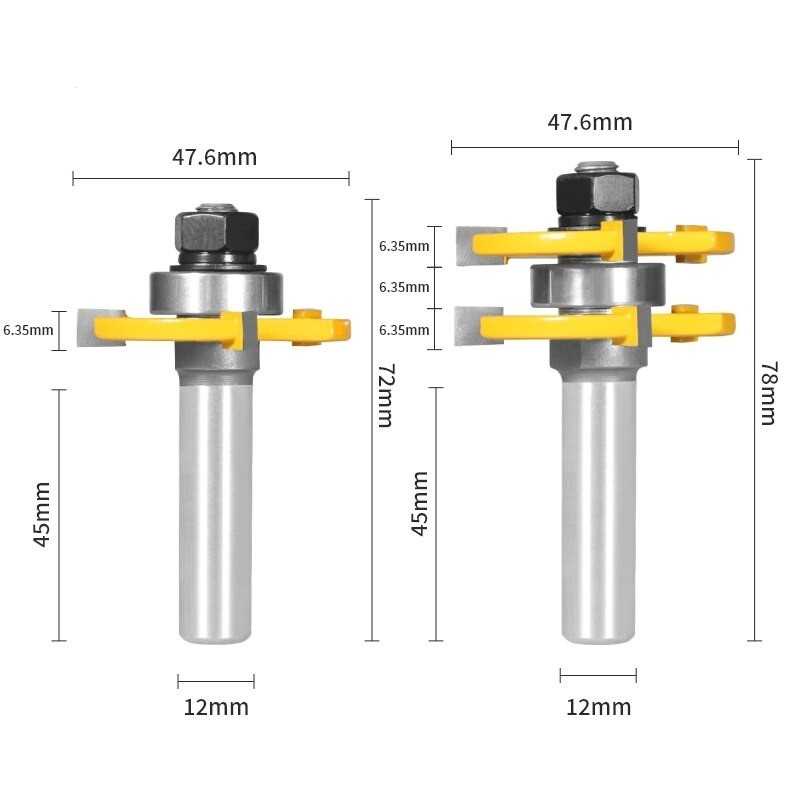 (BISA COD) FTIHSHP Yumun Mata Profil Kayu Tongue and Groove Milling Cutter 12 mm 2PCS - YTG