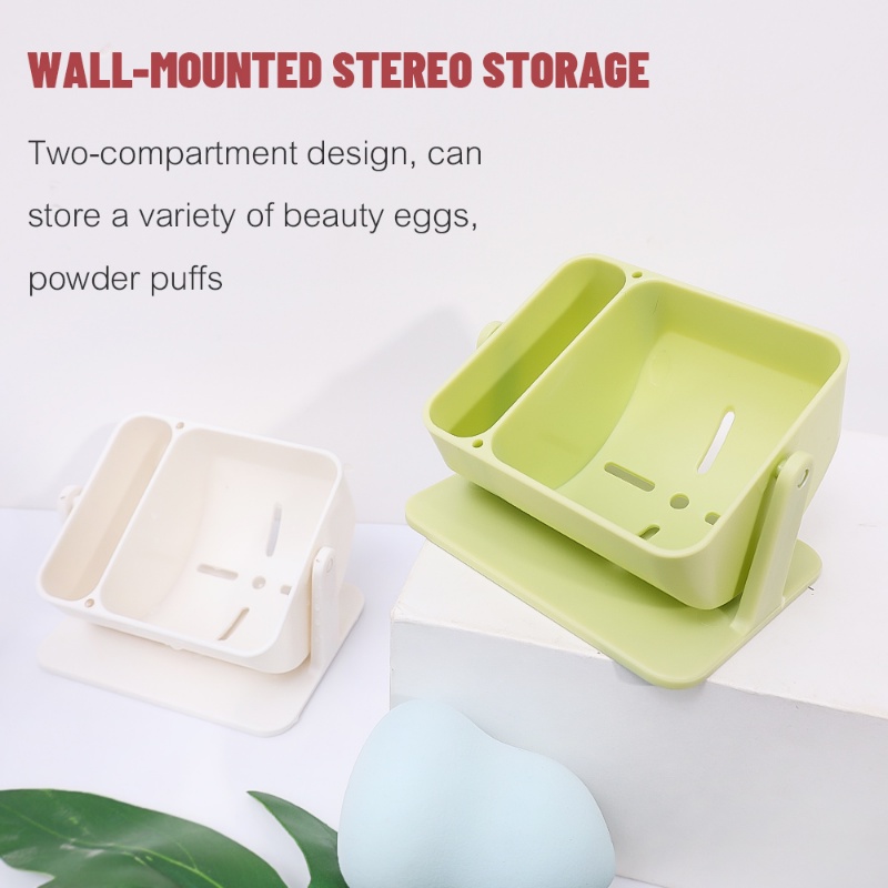 1pc Self-adhesive Hiasan Dinding Desktop Kecantikan Rak Penyimpanan Telur Rotatable Plastik Powder Puff Storage Bracket Make Up Organizer