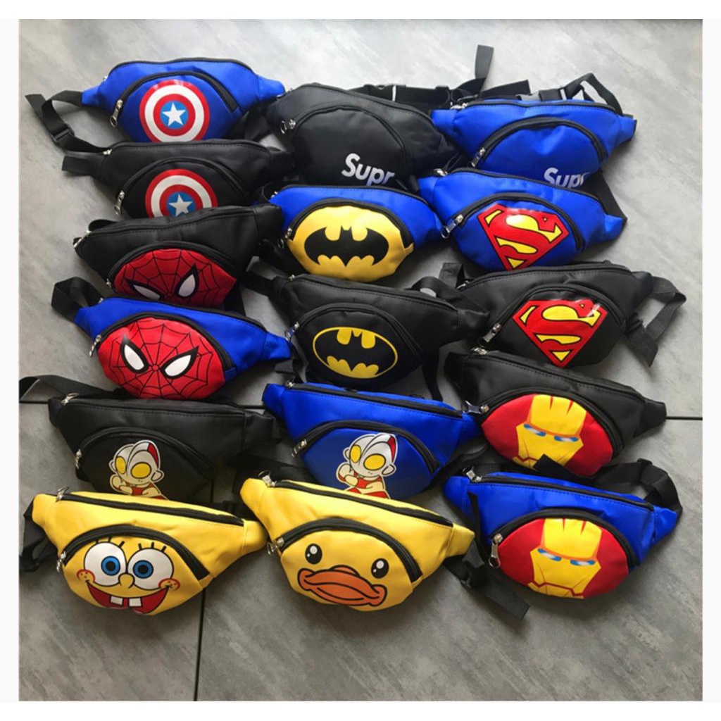 PA Tas Anak Laki Laki Lucu Waist Bag Anak Karakter Super Heroes Spiderman Batman Ultraman Ironman Captain America TA060