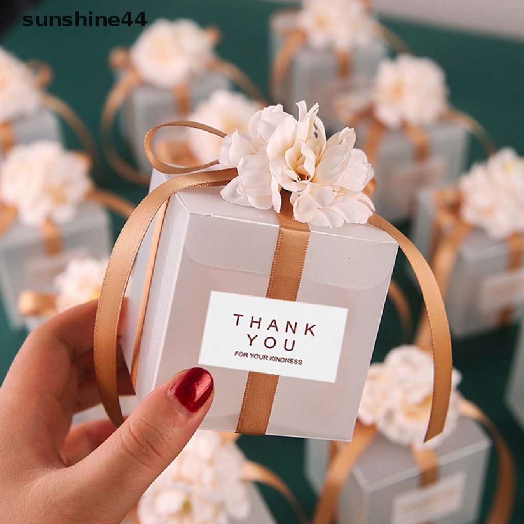 Sunshine 5Pcs Thank You Tas Kado Transparan Pita Bunga Artificial Souvenir Pernikahan ID