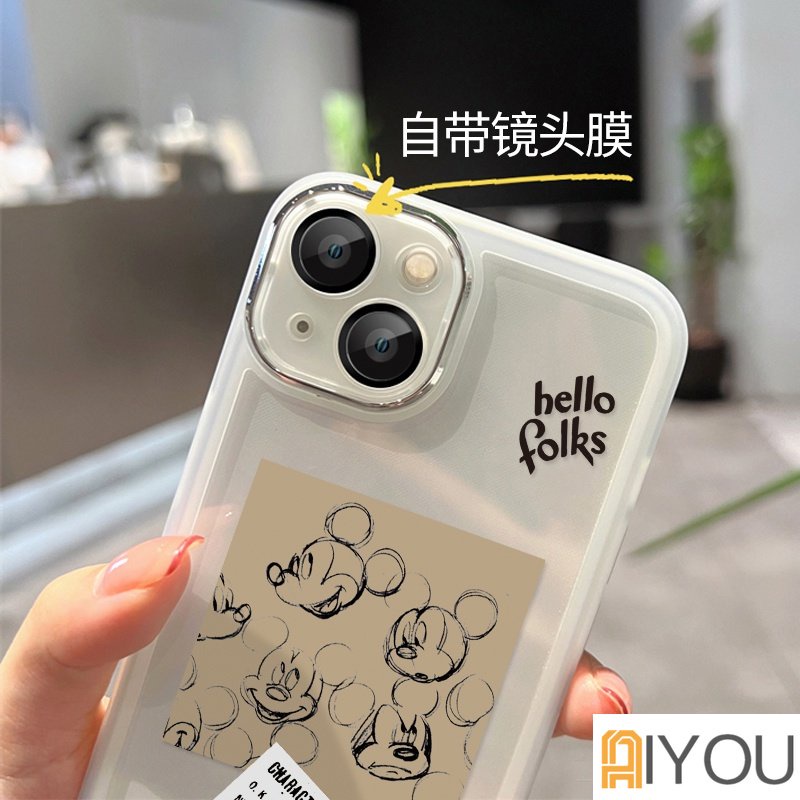 IPHONE Mickey label Case Mewah Silikon Transparan Dengan Speaker Penyaring Debu Soft Case Untuk Iphone14 13 12 11 Pro Max Plus Lensa Kaca Shockproof Cover