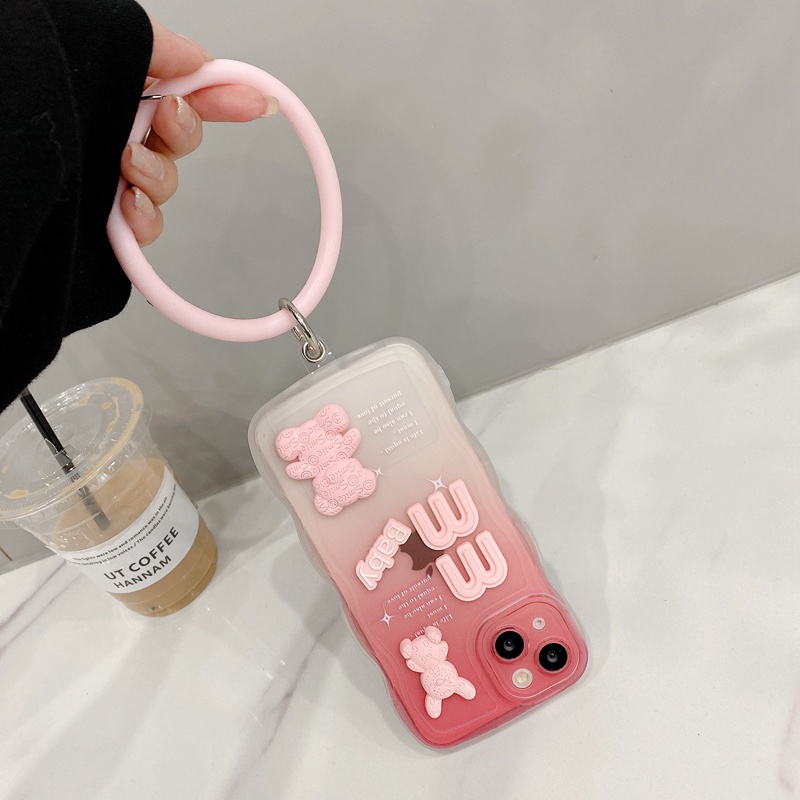 Baby Wave Soft Case iP iPhone 6S 7 8 Plus XR XS Max11 12 13 14 Pro Max Casing Beruang Boneka Pink Untuk Anak Perempuan MM