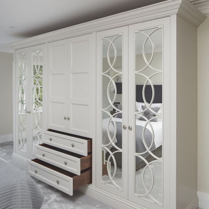 LEMARI MINIMALIS 6 PINTU TIPE BUKA TUTUP CAT DUCO PUTIH SOLID KAYU