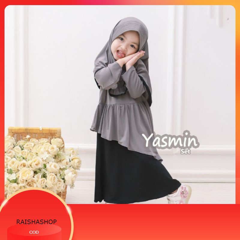 [COD] GAMIS/DRESS ANAK YASMIN SET HIJAB (BISA KIRIM VIA GO-SEND) [Yasmin]