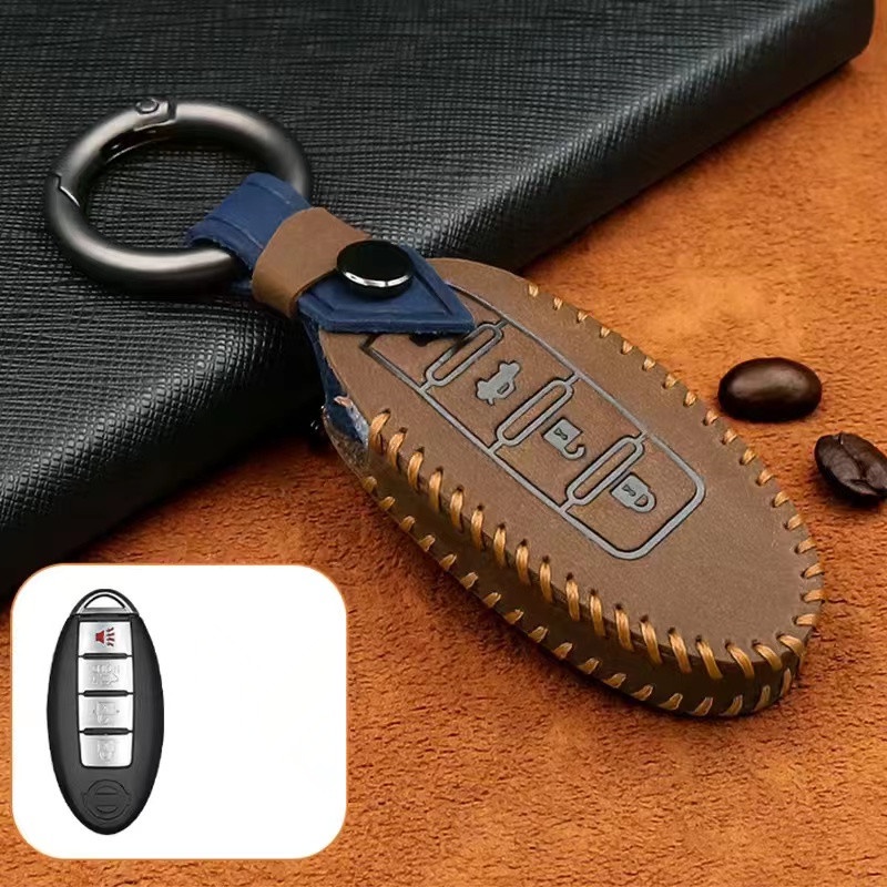 Untuk Nissan X-Trail/X-Gear/Grand Livina Keyless Remote Crazy Horse Leather Case Kunci Mobil