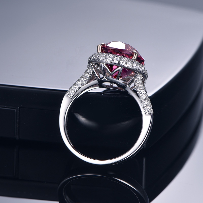 Goldkingdom Fashion Perhiasan Aksesoris Ready Stock Perhiasan 5karat Sintetis Pink Tourmaline Cincin Perempuan Berlapis 18K Emas Putih Bertatahkan Zirkon Hidup Cincin