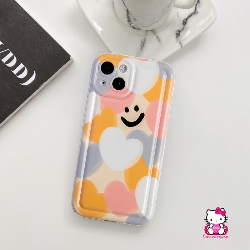 Warna-warni Cinta Hati Kartun Smiley Casing Realme C25 C35 C25Y C20A C12 C25s C20 C21Y C33 C11 2021 C15 C55 C30 C30S 7i C17 C11 2020 5i 5s C3 C2 5 6i C1 Airbag Lembut Air Cushion Case