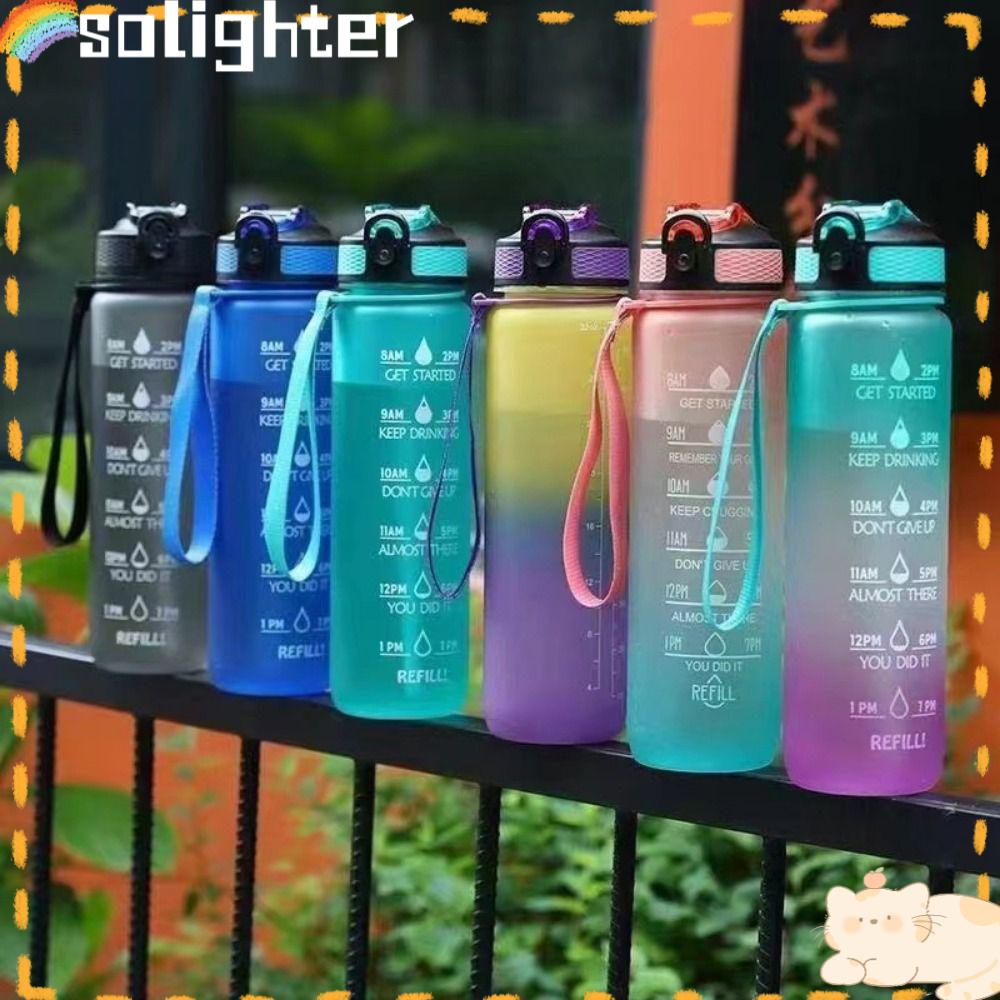 Solighter Botol Air Minum Portable Travel 1liter Olahraga Outdoor Dengan Pembuat Waktu