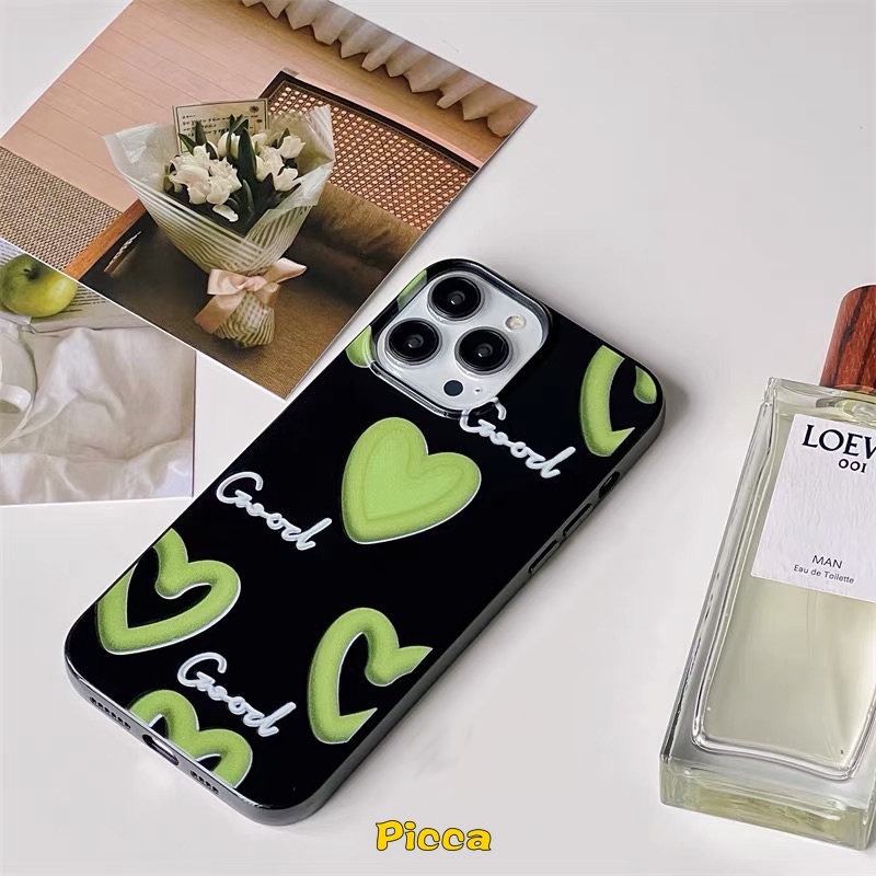 IPHONE Casing Ponsel Grafiti Cinta Hati Glossy Kartun Lucu Kompatibel Untuk Iphone11 14 12 13 Pro Max7 8 6 6s Plus X XR XS Max SE 2020 Shockproof Halus Tahan Kotoran Lembut TPU Back Cover