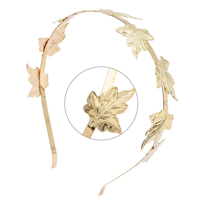 Bridal Golden Leaves Wreath Tiara Hairband Wanita Pernikahan Korea Vintage Mutiara Perhiasan Mahkota