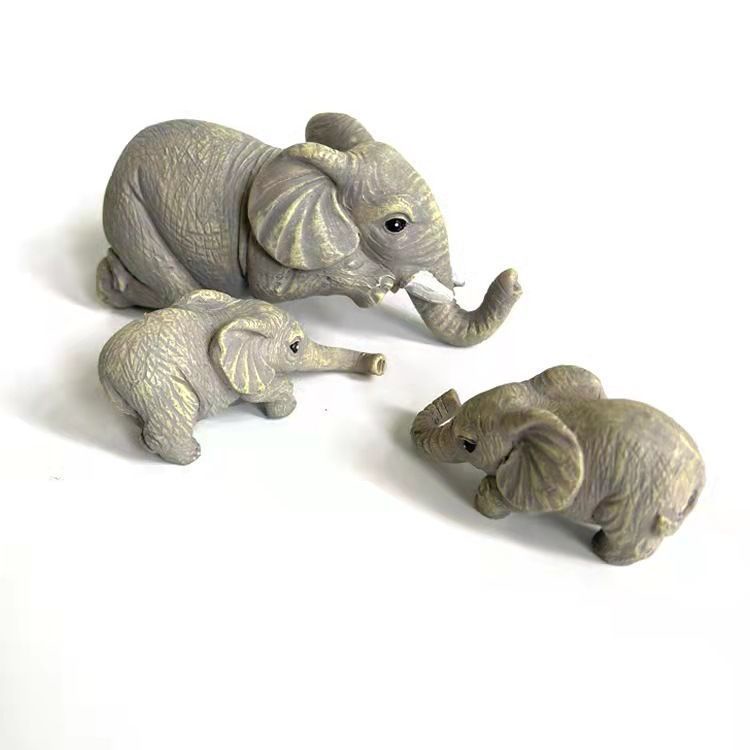 Ready Stock Resin Craft 3-piece Elephants Mother Gantung 2-Babies Figurine Dekorasi Ruang Tamu