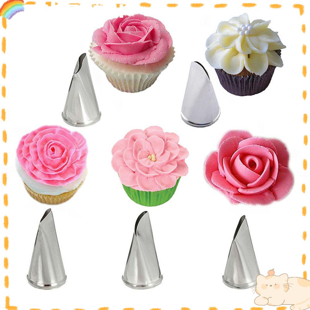 Solighter 5pcs/Set Icing Piping Nozzle Bahan Stainless Steel Kerajinan Bunga Kelopak Cream