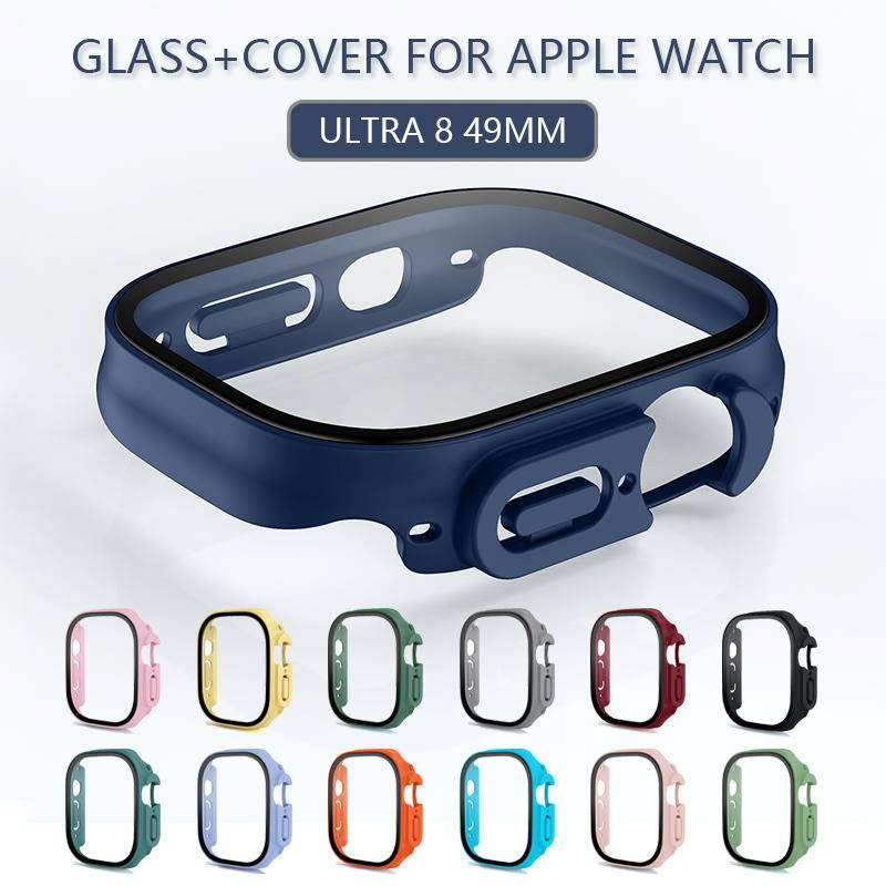 Kaca+case Untuk Apple Watch Ultra 49mm Band PC Bumper+Pelindung Layar Untuk Iwatch Ultra 49mm Tempered Glass Cover Aksesoris