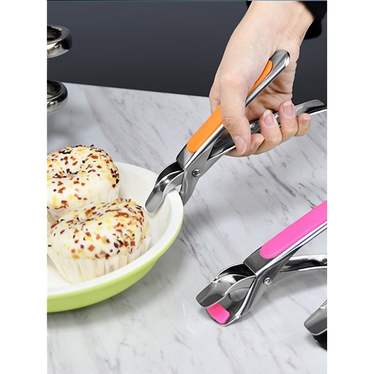 ღ Stainless Steel Anti-Scald Gripper Anti Panas Mangkuk Klip Non-Slip Pot Pan Pemegang Mangkuk Piring hidangan Pot Aksesoris Dapur Silikon Menangani Alat Berkemah
