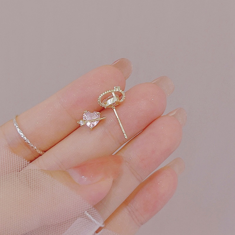 Sweet and Cool Pink Zircon Earrings Ins Simple Design Love Ear Bone Stud Earrings Women's New Style  Sexy Girl Jewelry