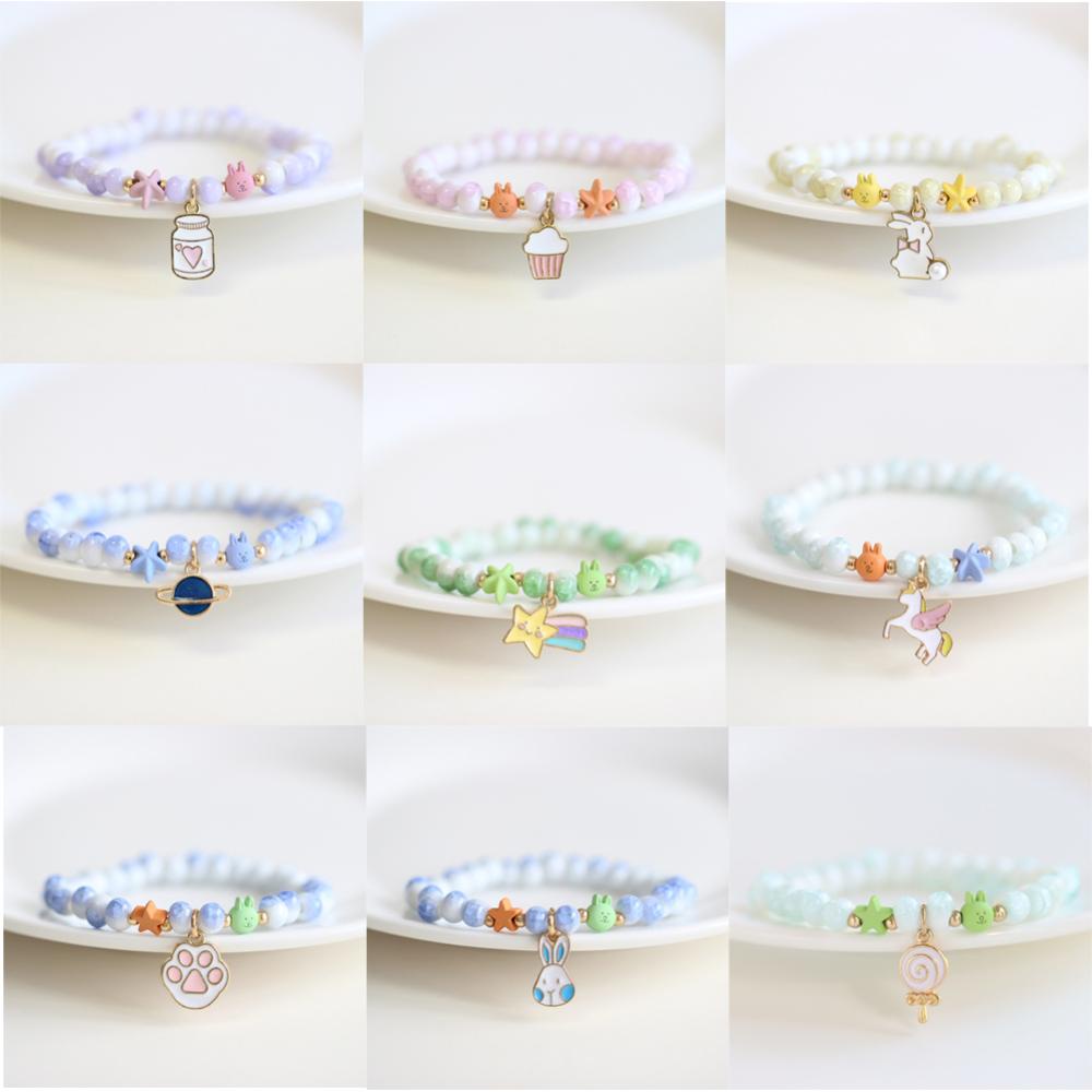 Timekey Gelang Manik-Manik Keramik Fashion Serbaguna Warna-Warni Gelang Adjustable Kreatif Perhiasan Gelang Untuk Wanita A8U7