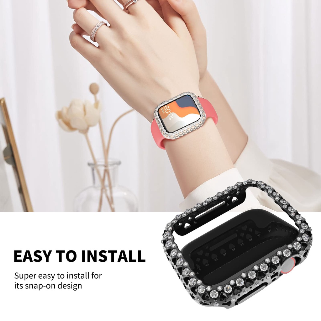 Bling Kristal Bumper Cover Untuk Apple Watch Case 41mm 45mm Diamond PC Pelindung Hard PC Frame Untuk IWatch Series8 7 41mm 45mm