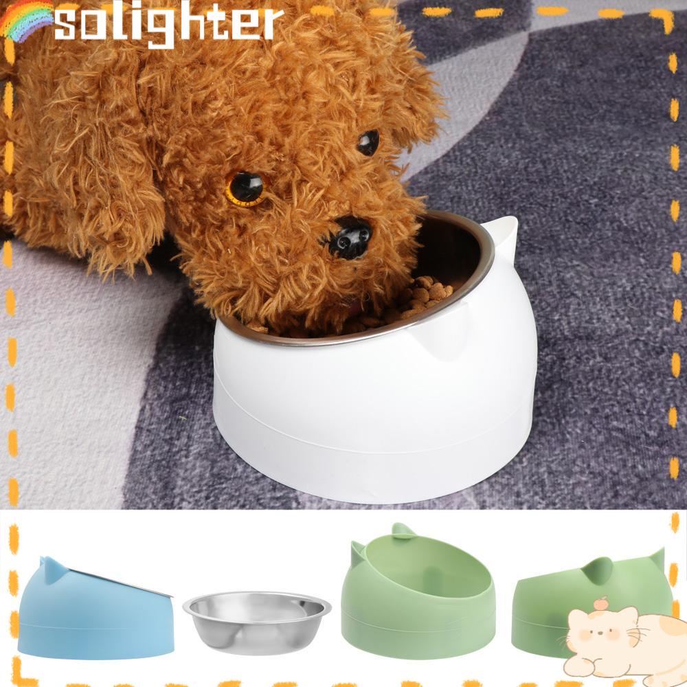 Solighter Mangkuk Makan Tahan Lama Puppy Feeder Piring Makanan Air Stainless Steel